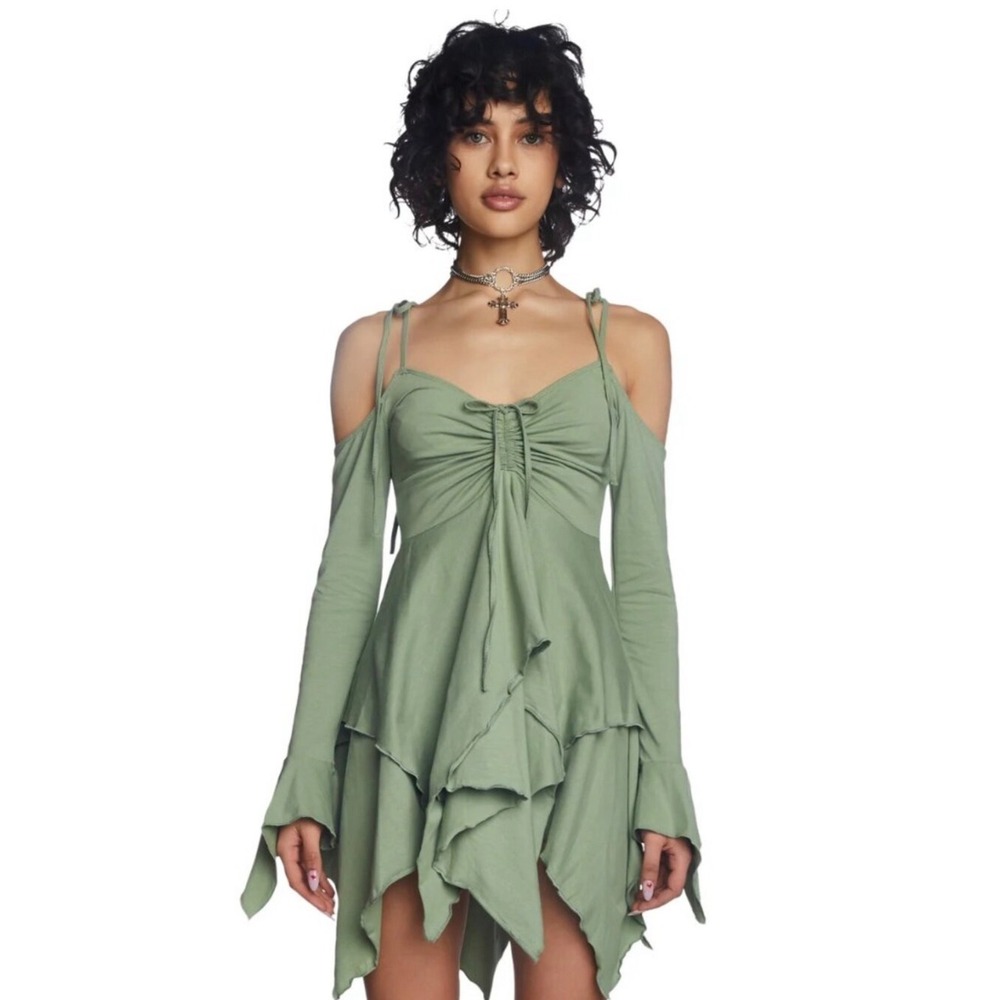 Current Mood Fairy Dress Green Asymmetrical Layered Hem Whimsical - XSmall